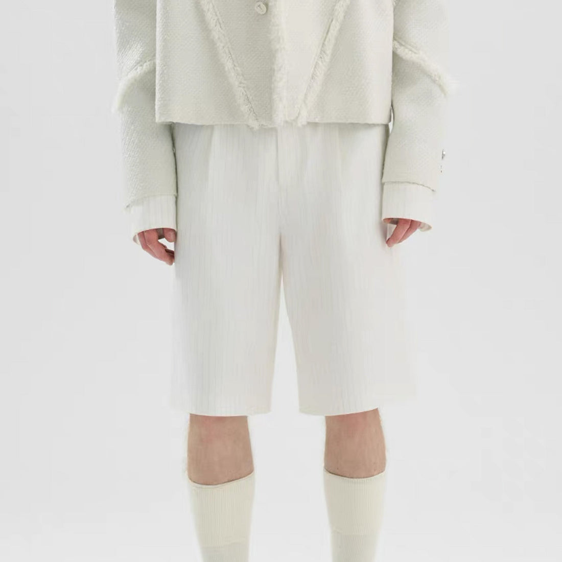 TIWILLTANG Straight-Leg Pinstripe Knee-Length Shorts White/Pink-Shorts-S-Pink-Free Shipping Leatheretro