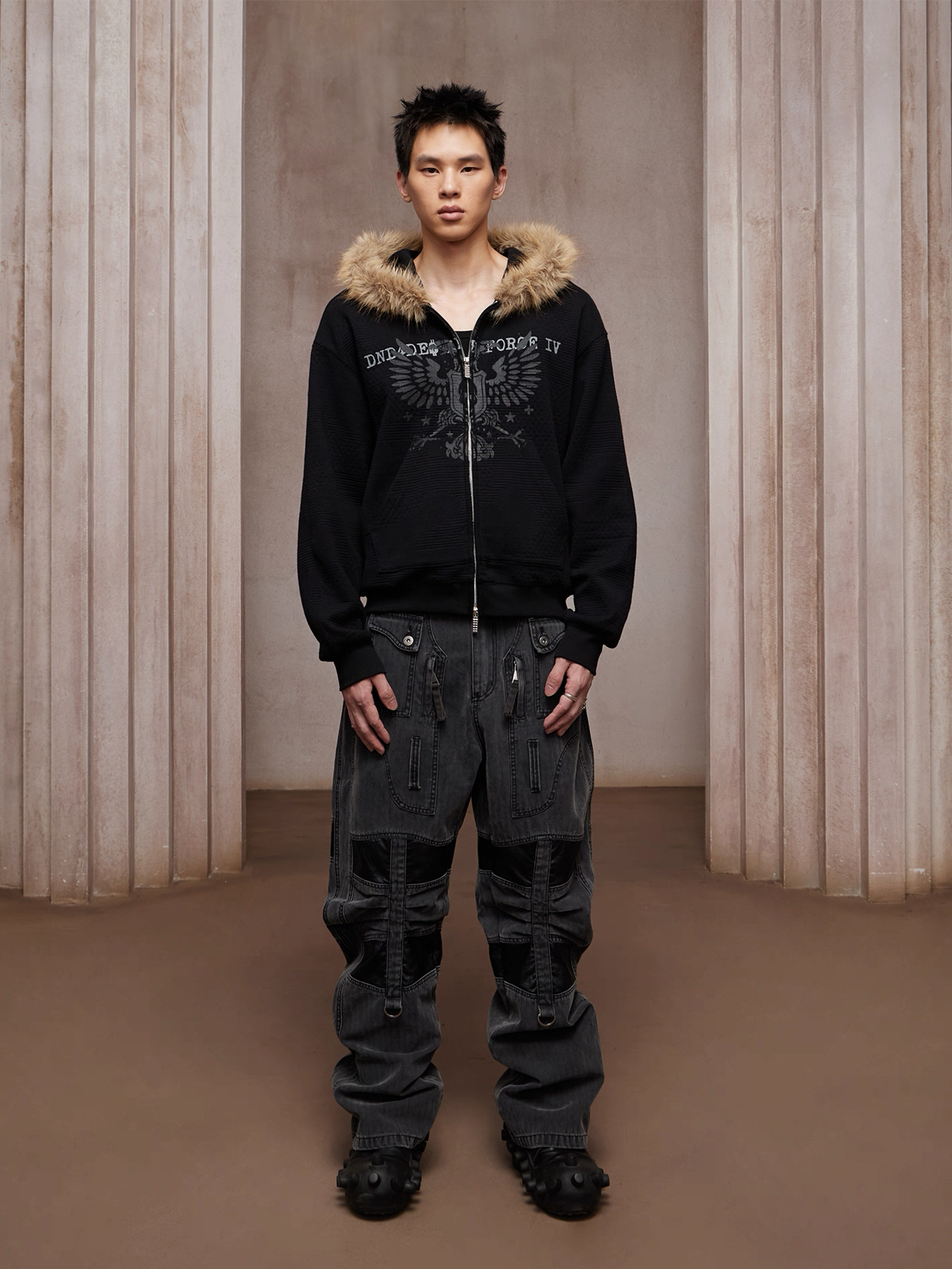 DND4DES Washed Paneled Strap-Tacked Jeans-Jeans-XS (Preorder)-Free Shipping Leatheretro