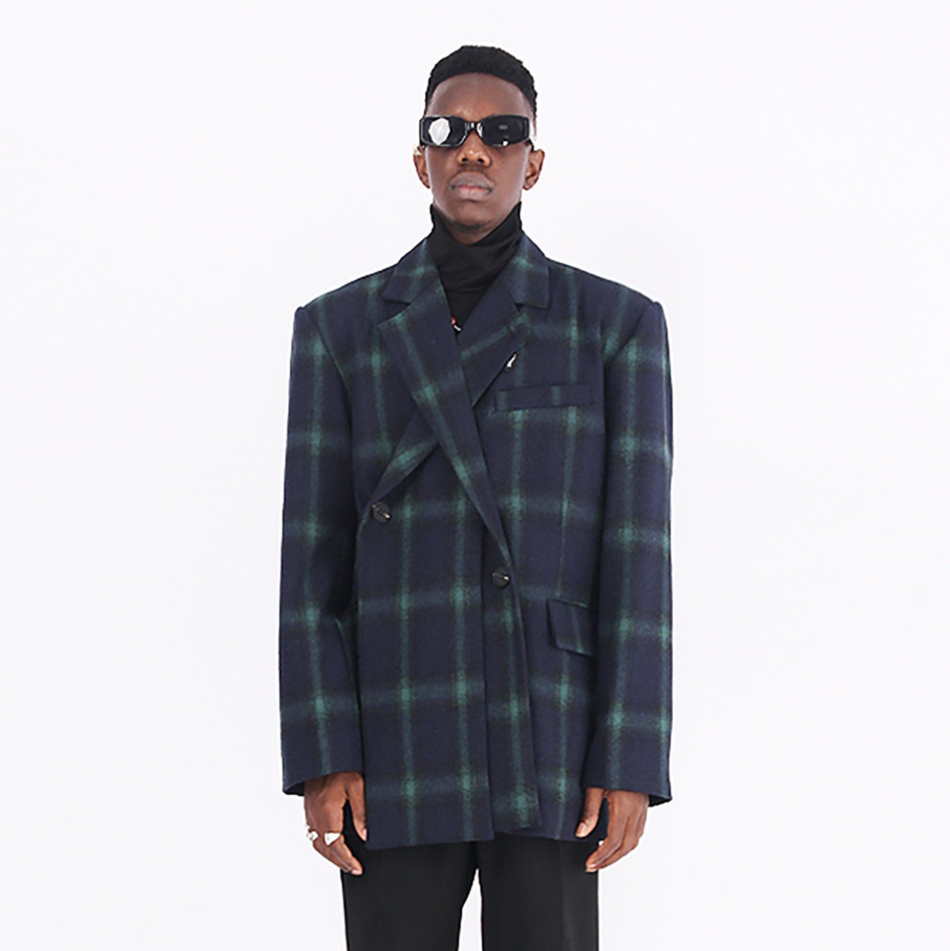 ASSEEN Deconstructed Plaid Wool-Blend Oversized Blazer-Jacket-M-Free Shipping Leatheretro