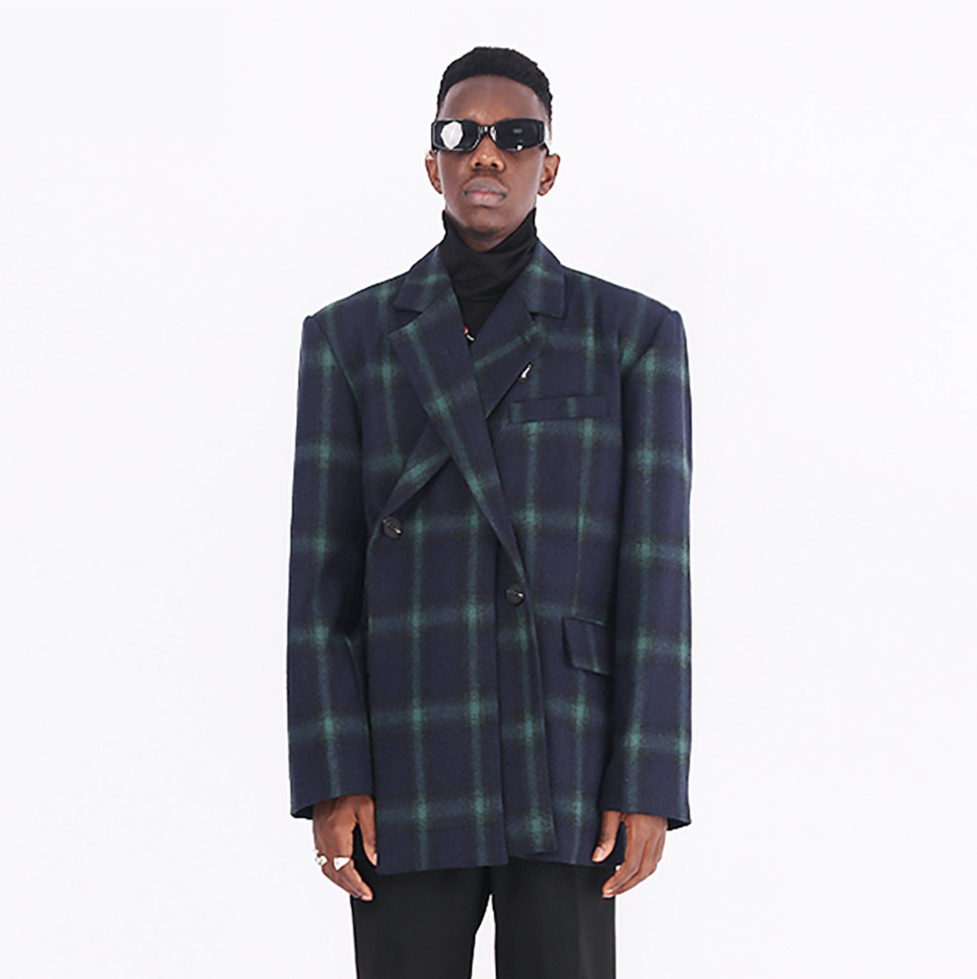 ASSEEN Deconstructed Plaid Wool-Blend Oversized Blazer-Jacket-M-Free Shipping Leatheretro
