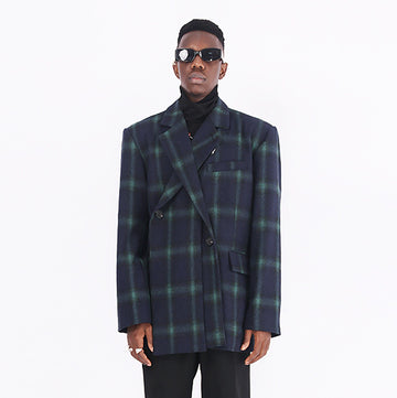 ASSEEN Deconstructed Plaid Wool-Blend Oversized Blazer-Jacket-M-Free Shipping Leatheretro
