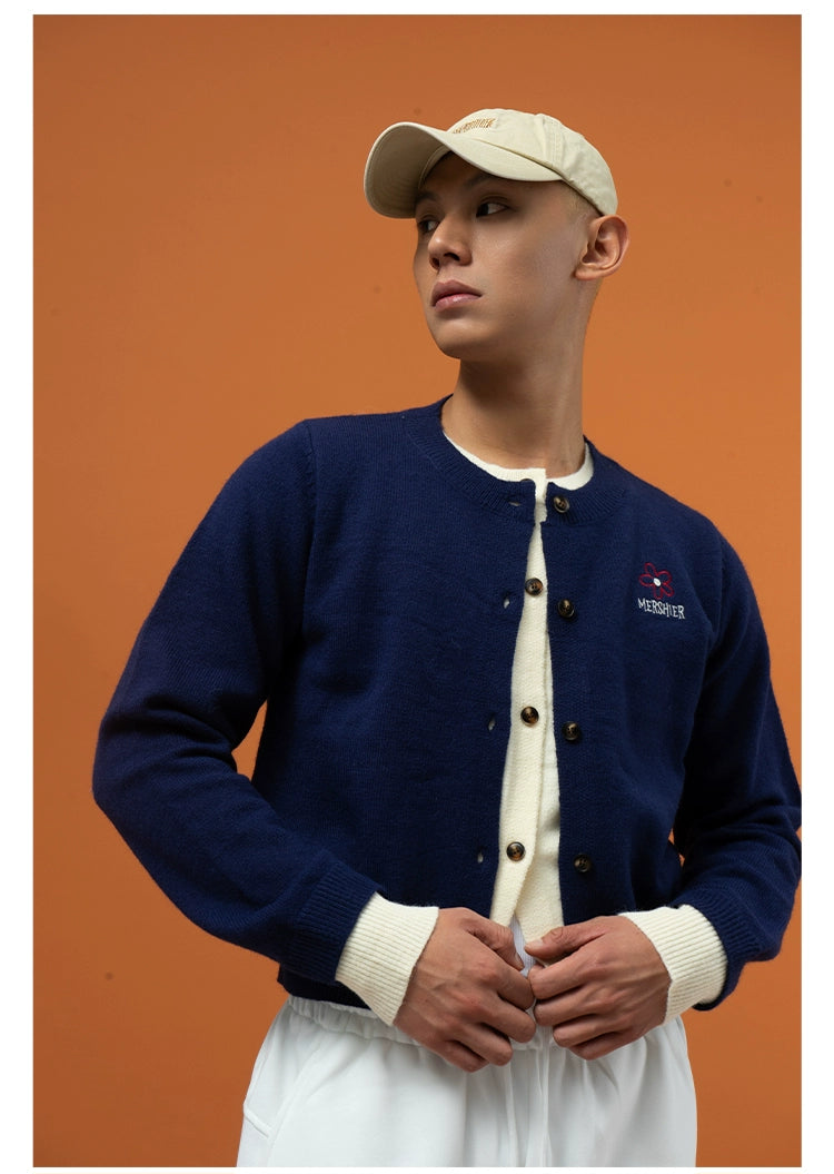 CLP Men's Two-Tone Layered Knit Cardigan Sweater-Cardigan Tops-Gray-S-Free Shipping Leatheretro