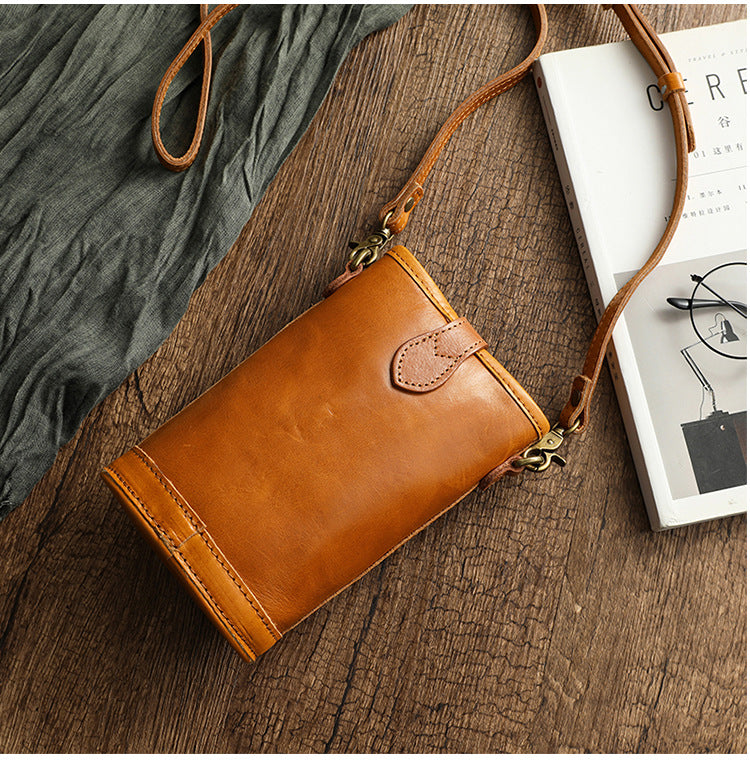 Handcrafted Vegetable-Tanned Cowhide Mini Crossbody Bag-Yellow-Free Shipping Leatheretro