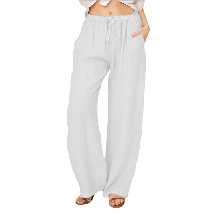 Casual Cotton Linen Plus Sizes Wide Legs Pants-Pants-White-S-Free Shipping Leatheretro