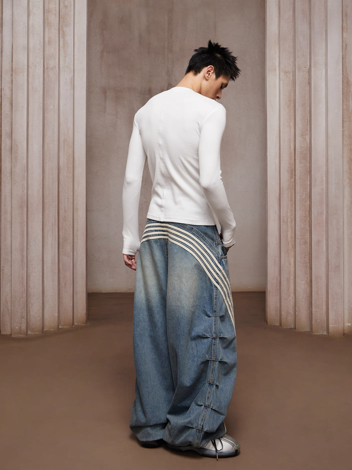 DND4DES Washed Ruched Striped Baggy Jeans-Jeans-XS (Preorder)-Blue-Free Shipping Leatheretro