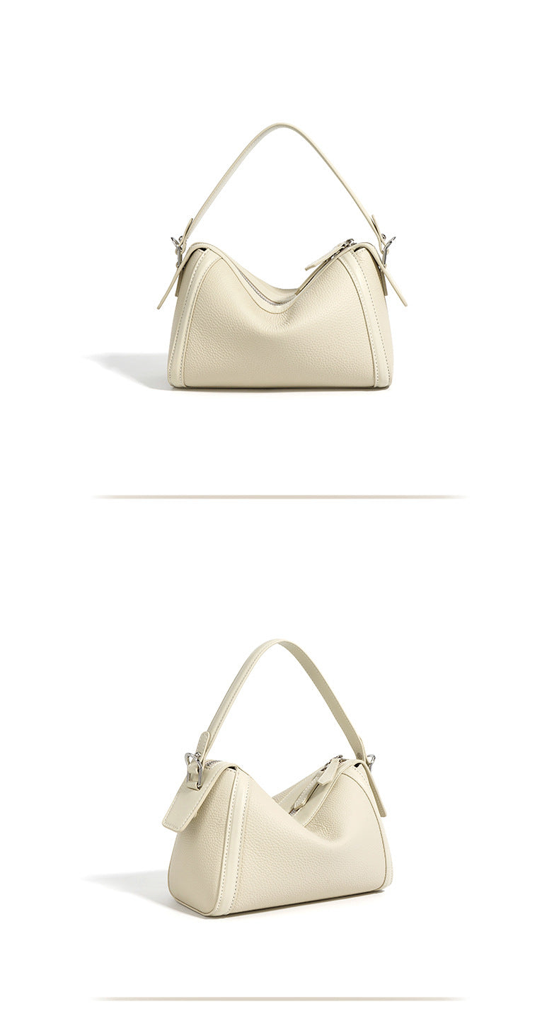 Genuine Top-Grain Leather Boston Bag-Classic - trench coat gray-Free Shipping Leatheretro