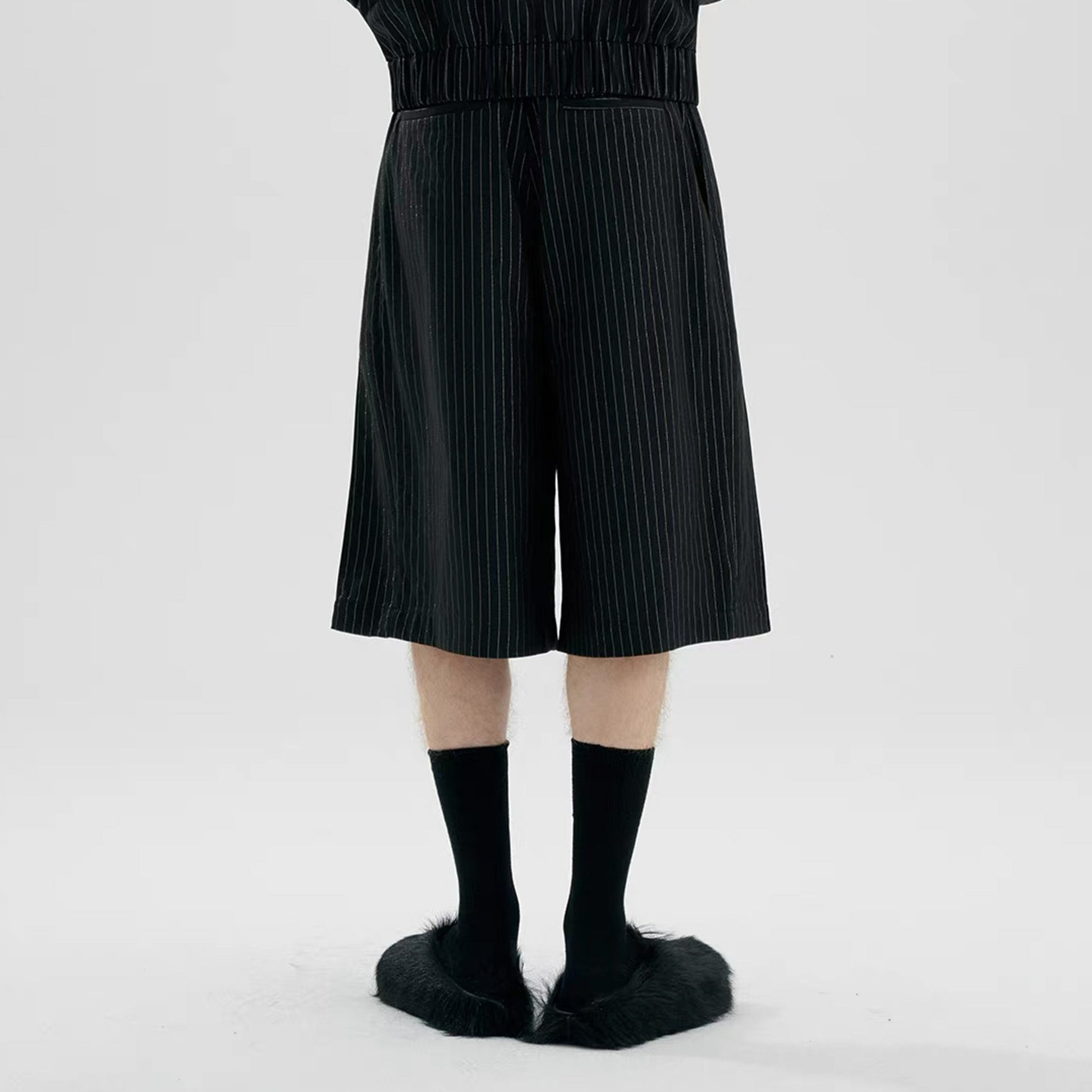 TIWILLTANG Pleated Pinstripe Skirt Shorts-Shorts-S-Black-Free Shipping Leatheretro