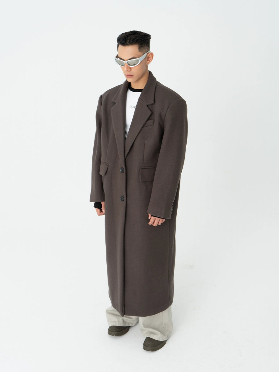 CLP Men's Oversized Wool Trench Coat-Coats & Jackets-Black-M-Free Shipping Leatheretro