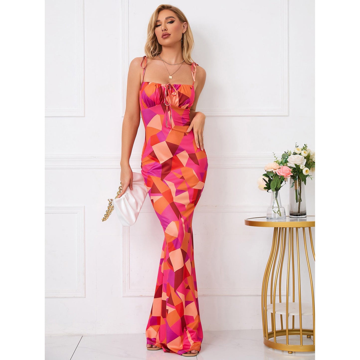 Sexy Floral Print Summer Long Sheath Dresses-Dresses-Rose Red-S-Free Shipping Leatheretro