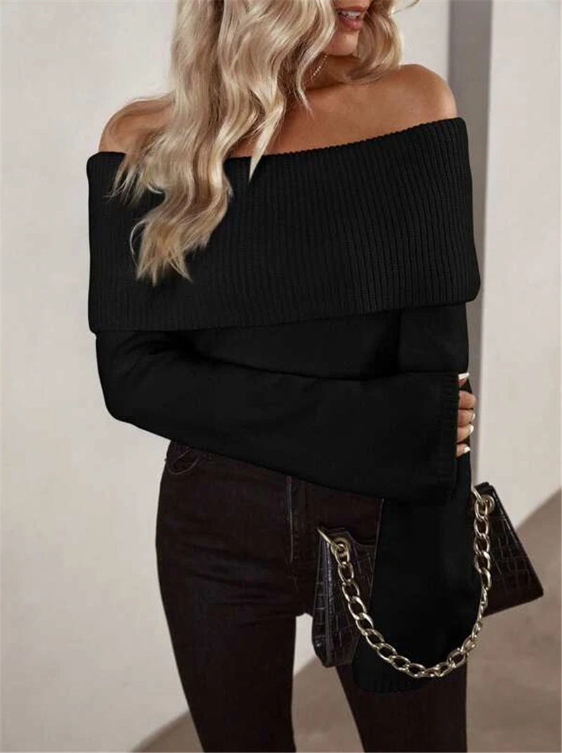 Sexy Off The Shoulder Knitted Women Sweaters-Sweater&Hoodies-White-S-Free Shipping Leatheretro