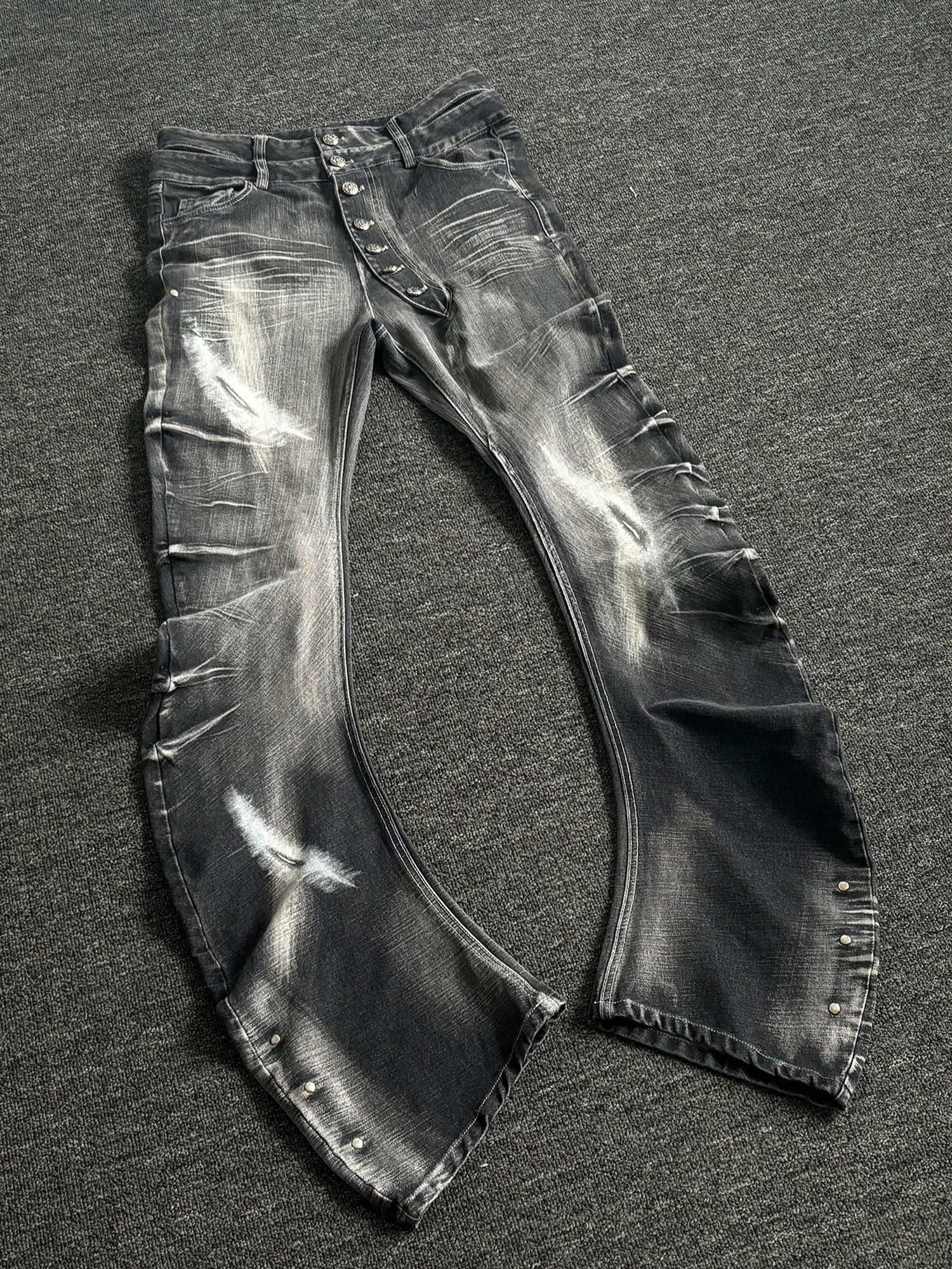 PAIKI Sword Slash Washed Curved Jeans-Jeans-S / 31"-Black (Preorder)-Free Shipping Leatheretro
