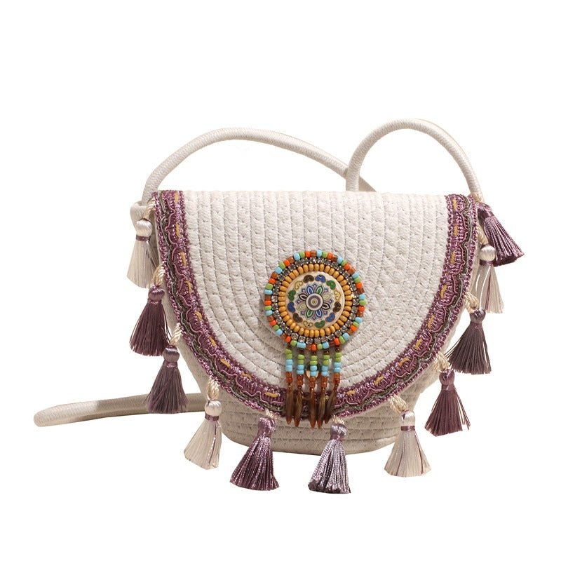 Bohemian Straw Woven Handbag-khaki-Free Shipping Leatheretro