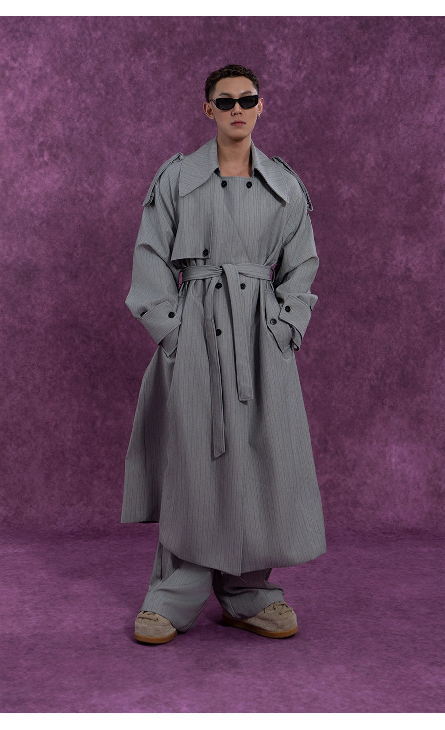 CLP Unisex Long Striped Duster Coat - Oversized Belted Trench-Coffee-S-Free Shipping Leatheretro