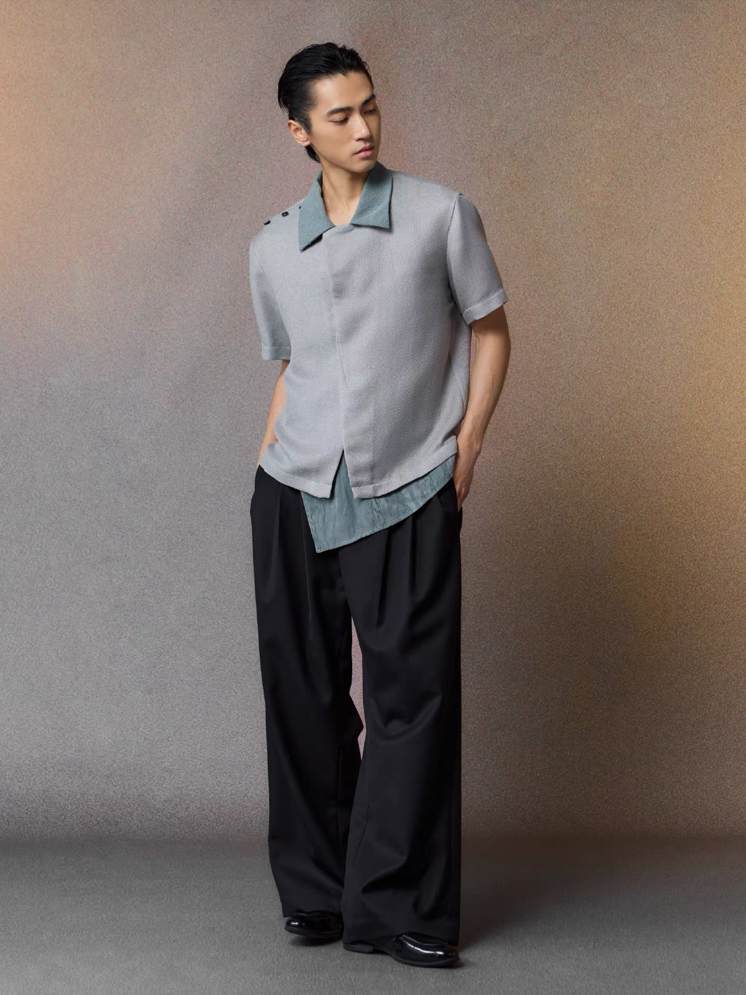 ALVNG AR ANTS Asymmetrical Contrast Spliced Linen Half Shirt-Half shirt-S-Blue-Free Shipping Leatheretro