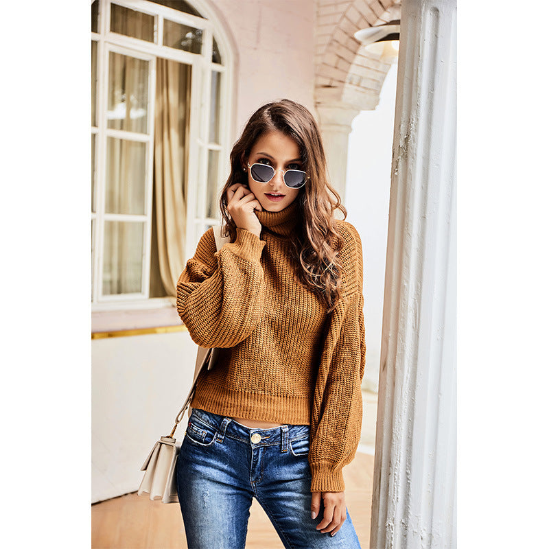 Casual High Neck Knitted Long Sleeves Sweaters-Sweater&Hoodies-Green-S-Free Shipping Leatheretro