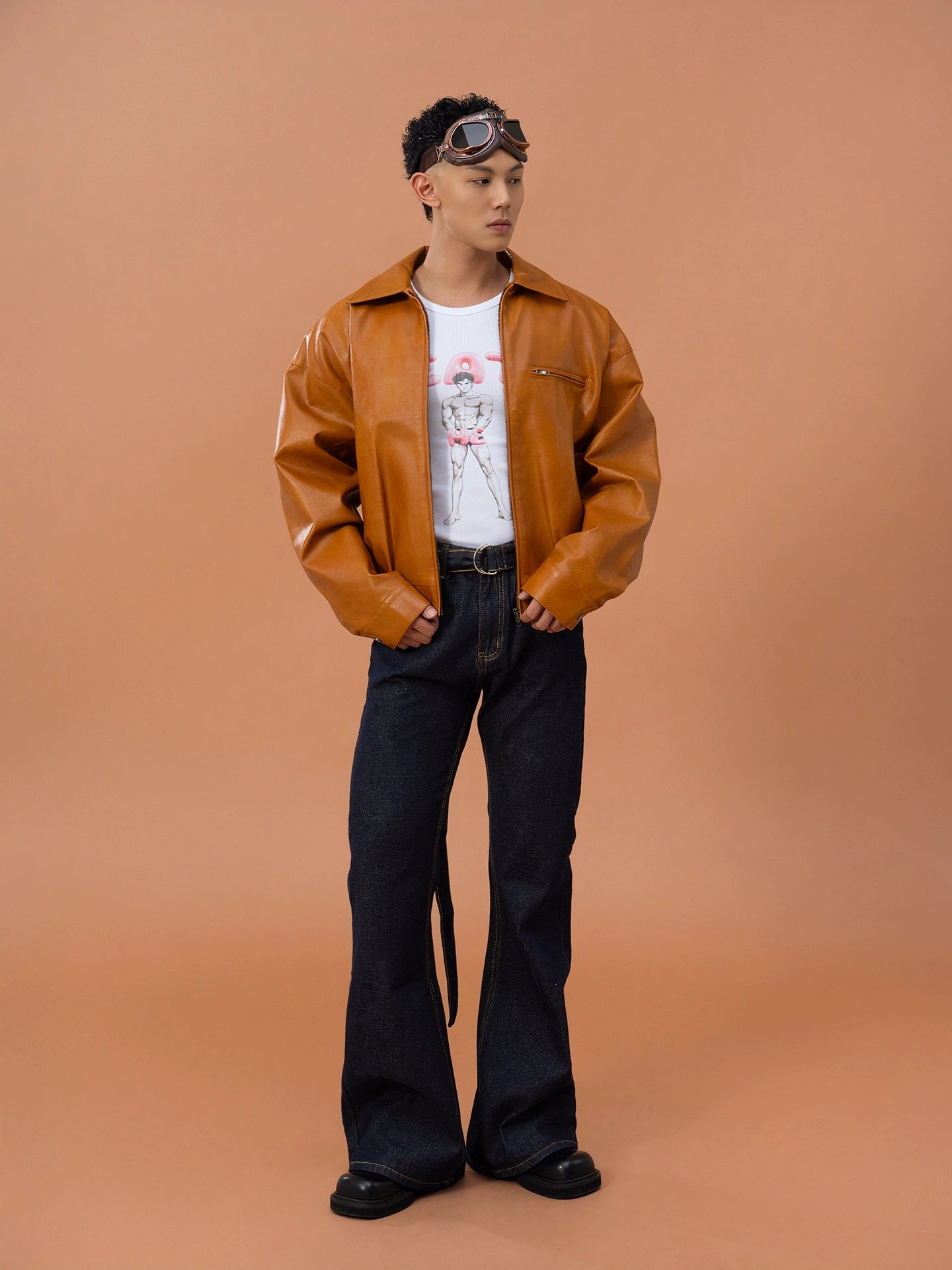 CLP Men Brown Faux Leather Stand Collar Jacket-Brown-M-Free Shipping Leatheretro