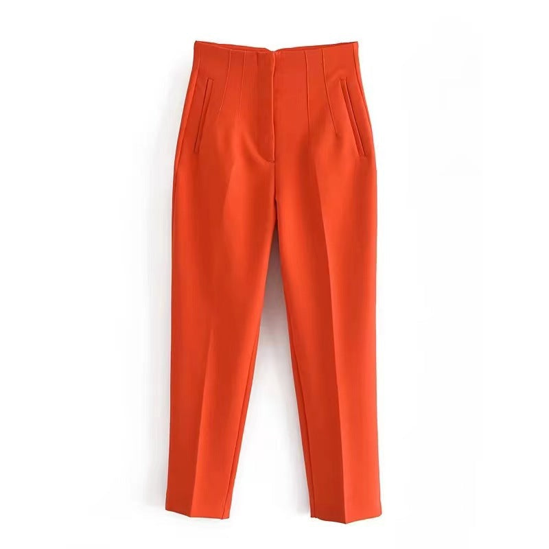 Casual Straight Women Pants-pants-Orange-S-Free Shipping Leatheretro