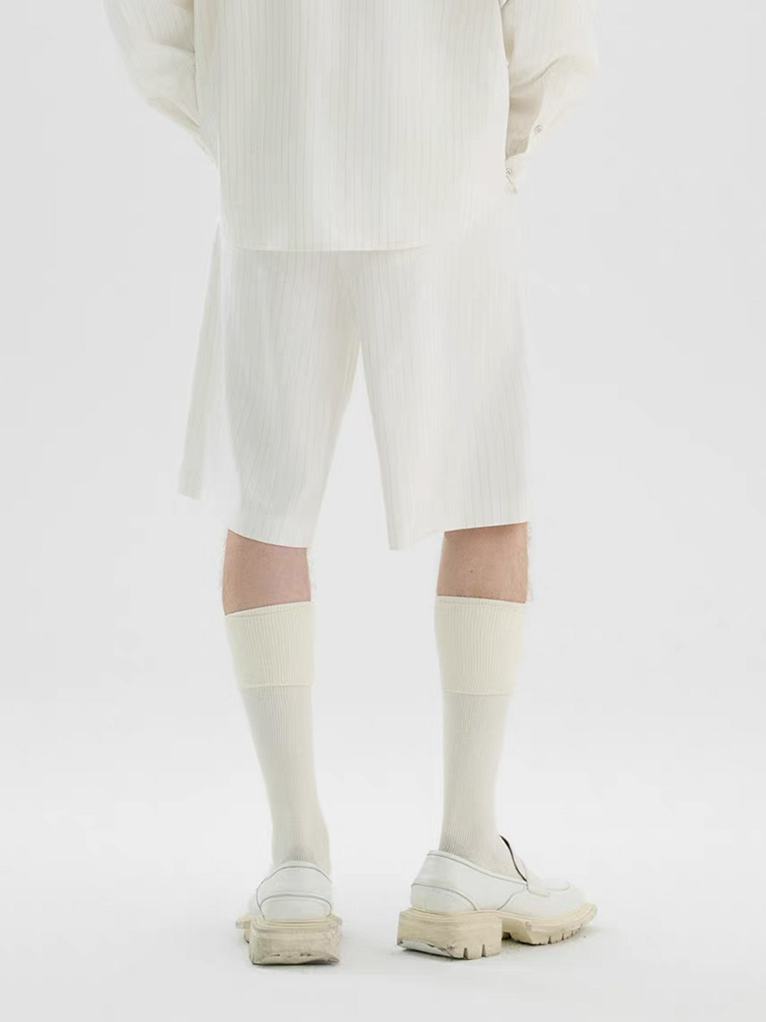 TIWILLTANG Straight-Leg Pinstripe Knee-Length Shorts White/Pink-Shorts-S-Pink-Free Shipping Leatheretro