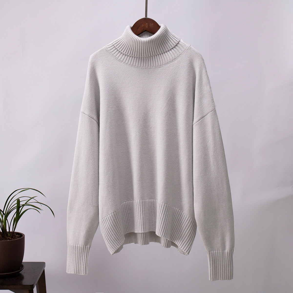 Classical High Neck Knitted Pullover Sweaters-Sweater&Hoodies-Light Gray-S-Free Shipping Leatheretro