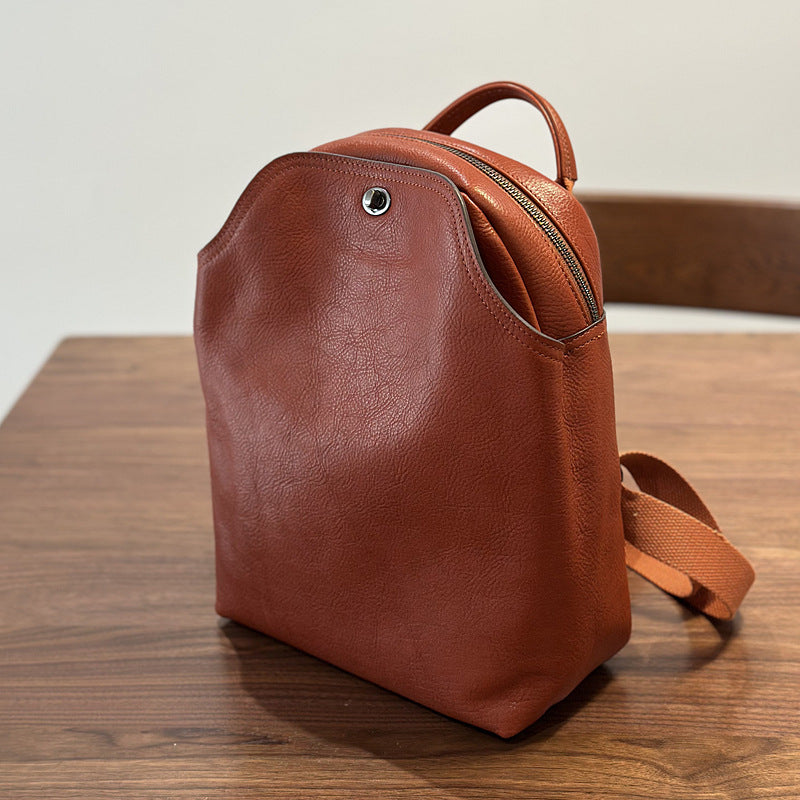 Genuine Top-Grain Leather Backpack – Stylish & Spacious Travel-Warm brown-Free Shipping Leatheretro