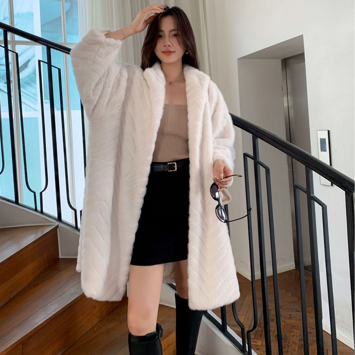 Fashion Faux Fur Warm Overcoats for Women-Outerwear-Ivory-S-Free Shipping Leatheretro