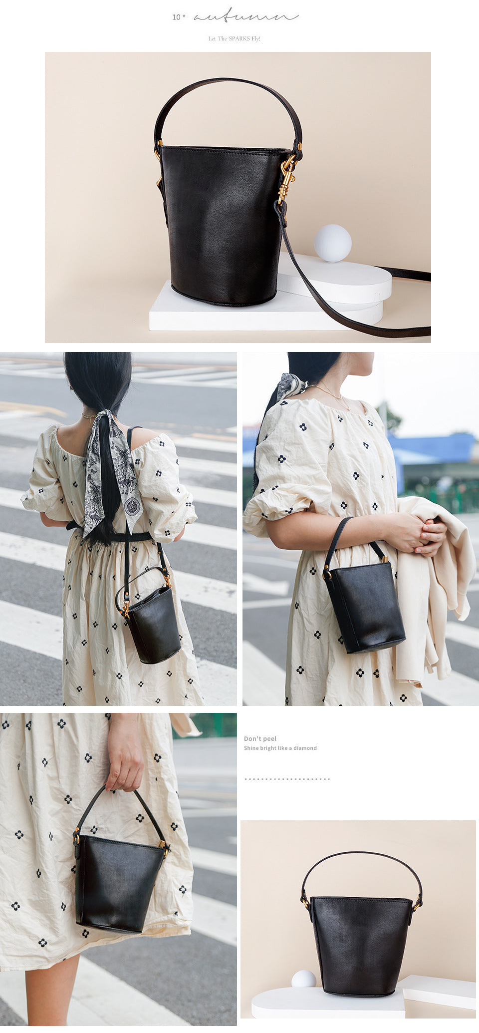 Vegetable-Tanned Leather Bag, Phone Bags-Handbags-Black-Free Shipping Leatheretro