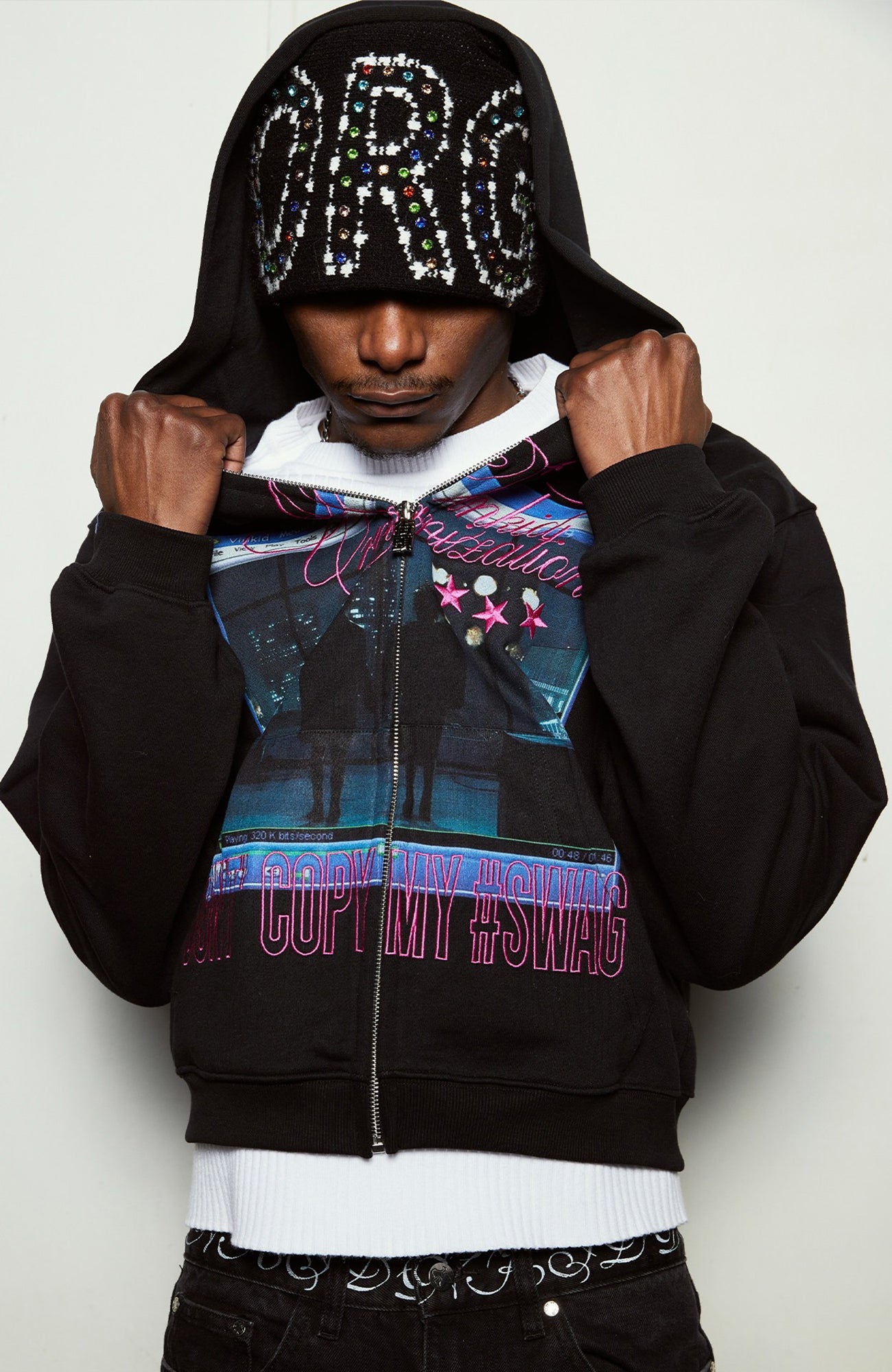 VINKID Embroidered Graphic Zip-Up Hoodie-Jacket-S-Free Shipping Leatheretro