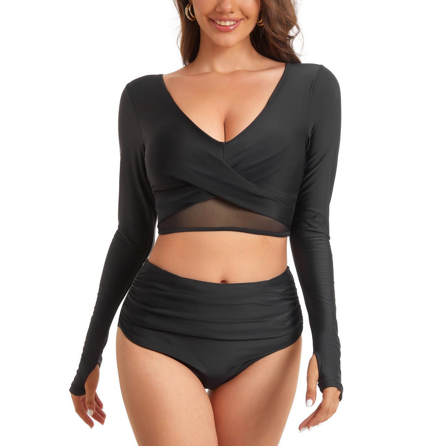 Sexy Long Sleeves Surfing Women Swimsuits-Black-XS-Free Shipping Leatheretro