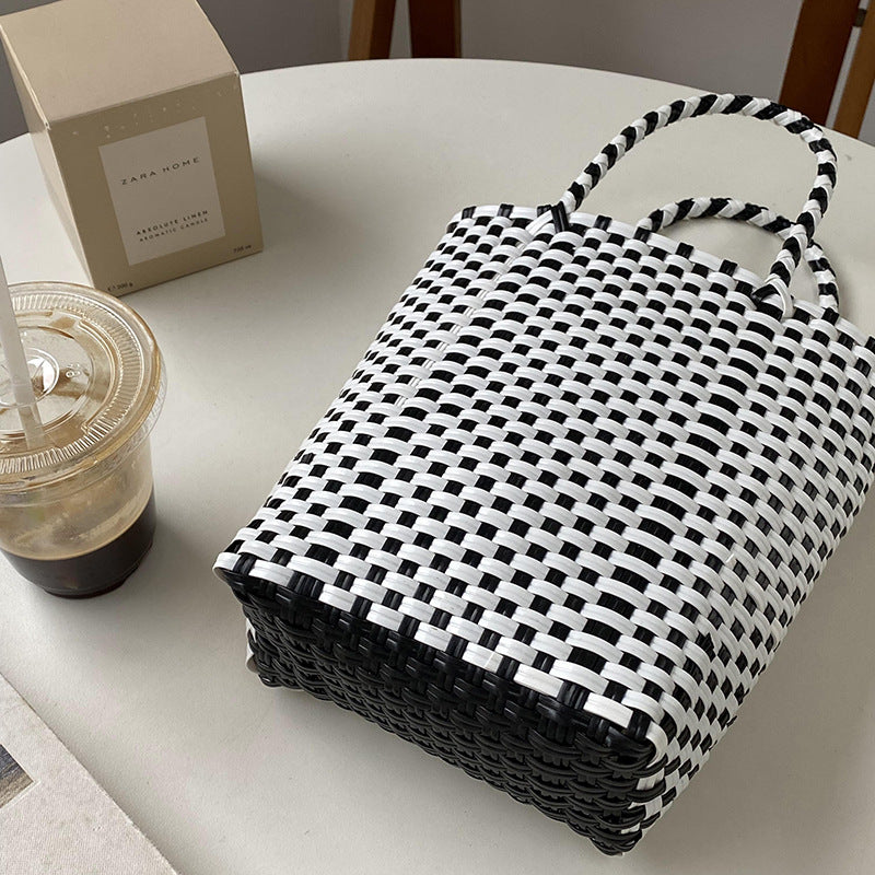 Summer PVC Handwoven Beach Bag – Colorful Boho Tote, Gift Basket & Casual Carryall-Beach Bags-Pink green-Free Shipping Leatheretro