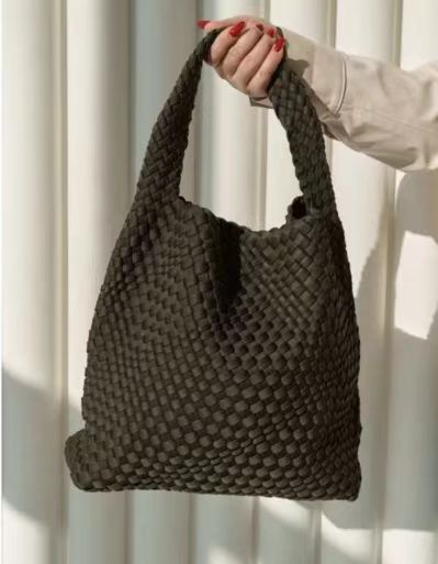 Handwoven Nylon Tote Bag for Women-Black + woven change purse-Free Shipping Leatheretro