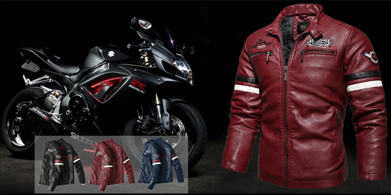 Men's Motorcycle Racing Faux Leather Jacket-red-EUR S-Free Shipping Leatheretro