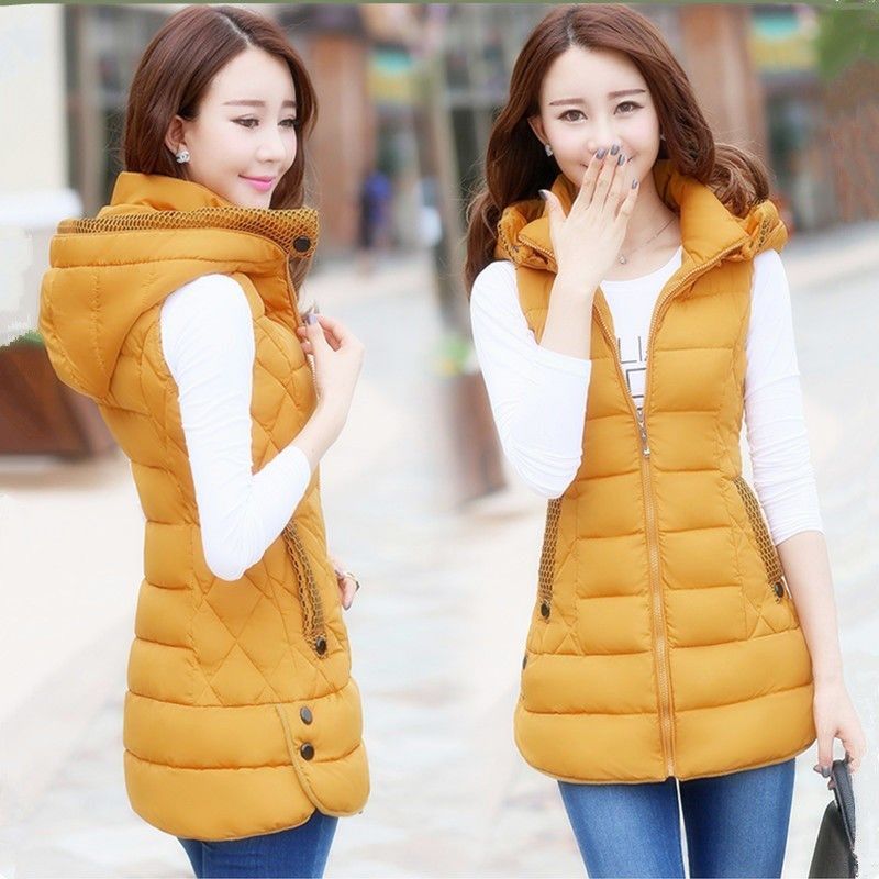 Fashion Winter Plus Sizes Cotton Vest for Women-Vests-Yellow-L 40-50 kg-Free Shipping Leatheretro