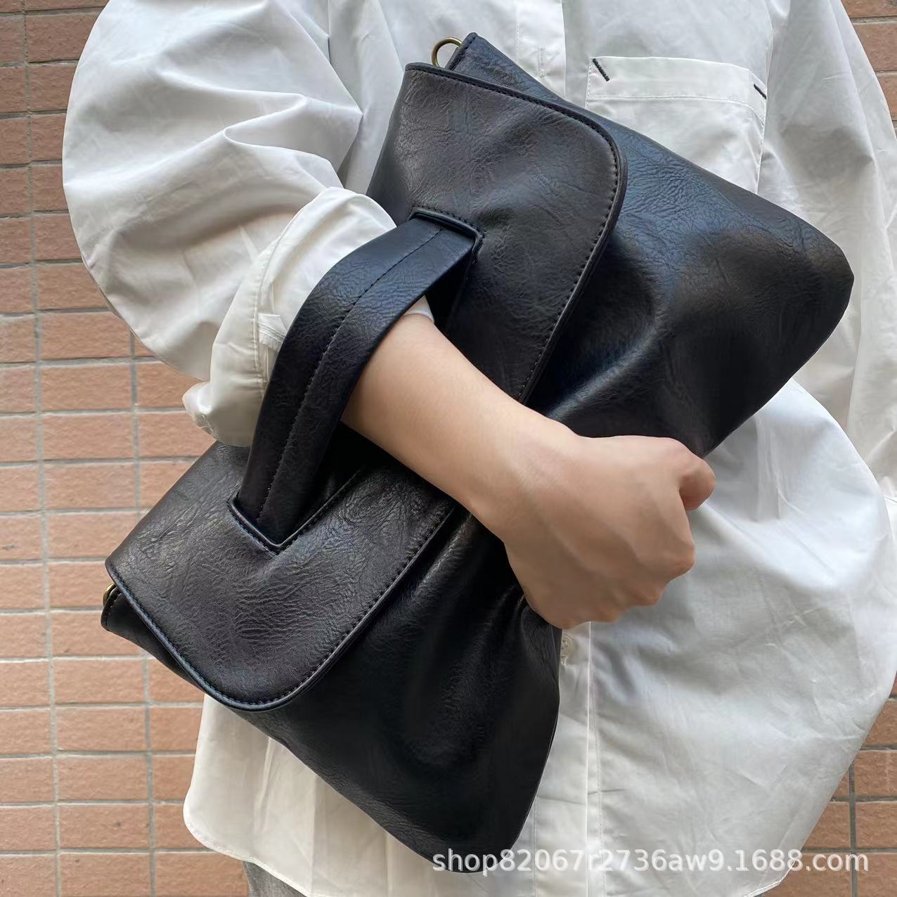 Large Capacity Faux Leather File Organizer, Shoulder Bag for Documents-black-Free Shipping Leatheretro