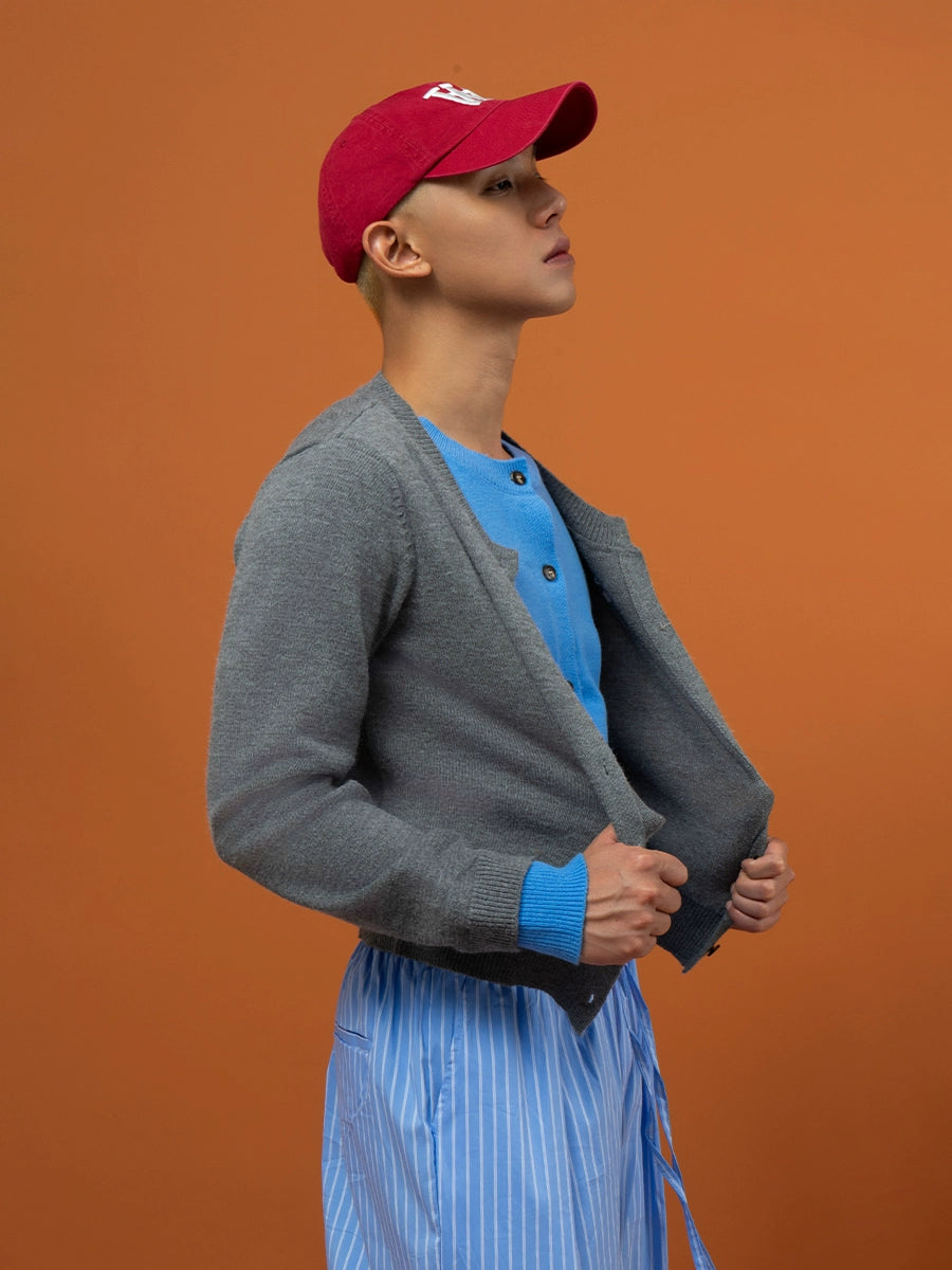 CLP Men's Two-Tone Layered Knit Cardigan Sweater-Cardigan Tops-Gray-S-Free Shipping Leatheretro