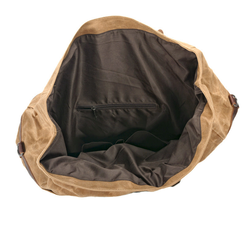 Large Capacity Vintage Waxed Canvas Travel Tote Bag-khaki-Free Shipping Leatheretro