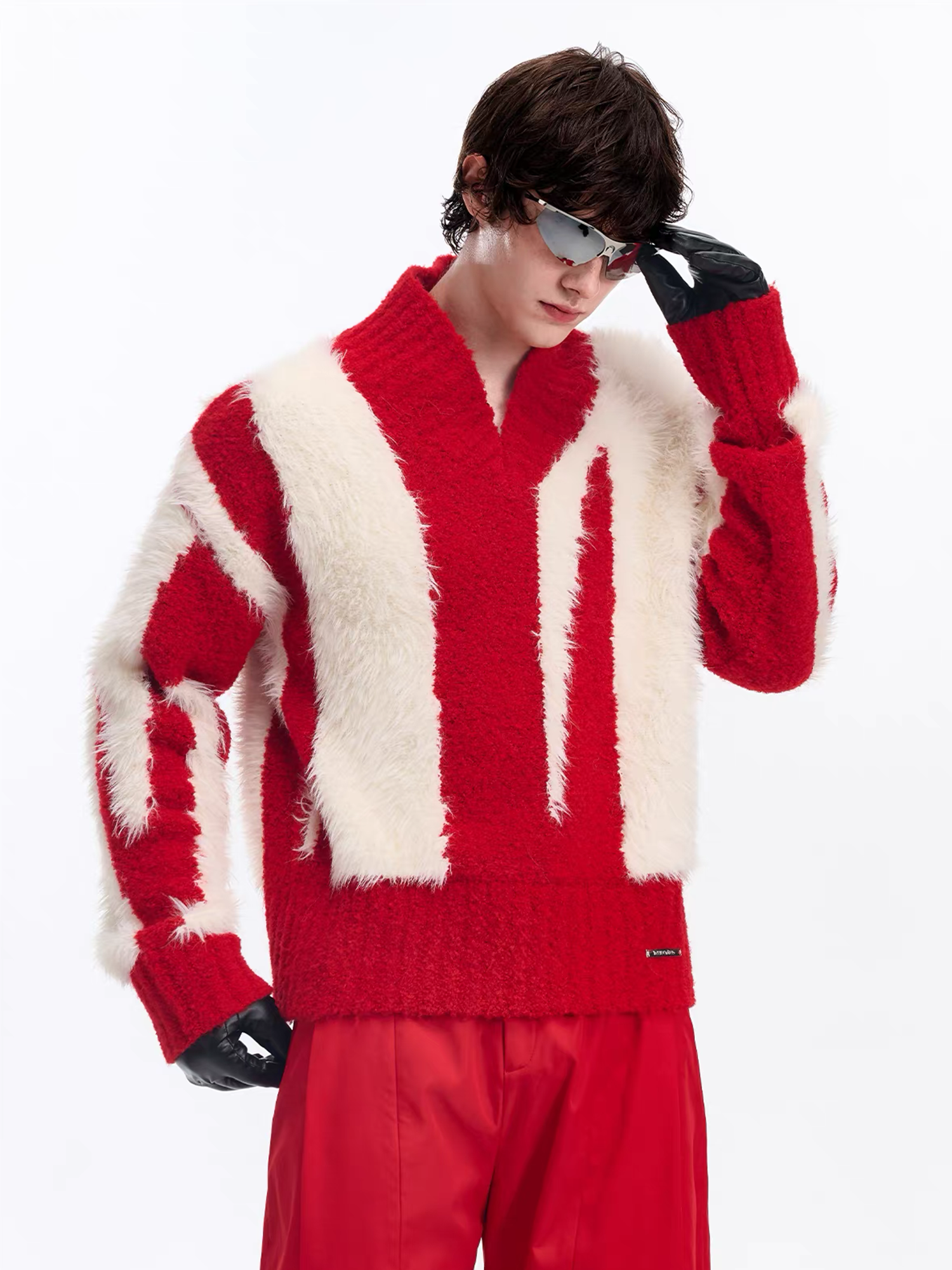 TIWILLTANG Fuzzy Faux-Mink Contrast Sweater