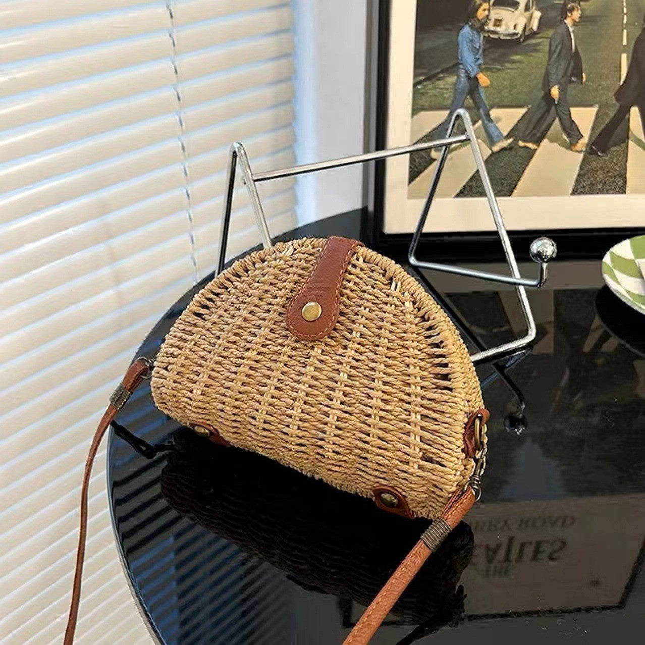 Vintage Woven Saddle Bag for Women-khaki-Free Shipping Leatheretro