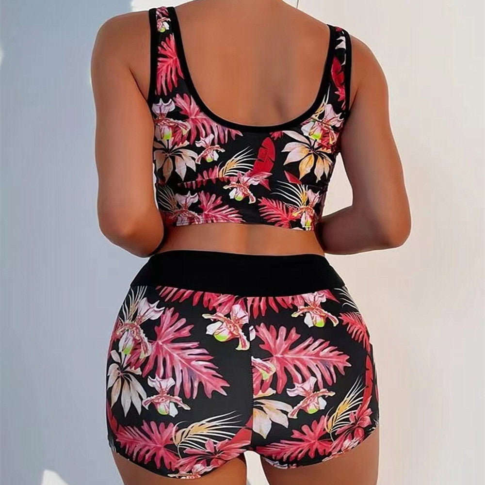 Sexy Floral Print Summer Boxer Swimsuits-Swimwear-Purple-S-Free Shipping Leatheretro