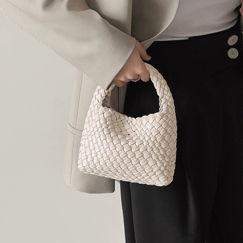 Handwoven Mini Faux Leather Handbag-黑色+编织零钱包+长链条-17cm *13cm-Free Shipping Leatheretro
