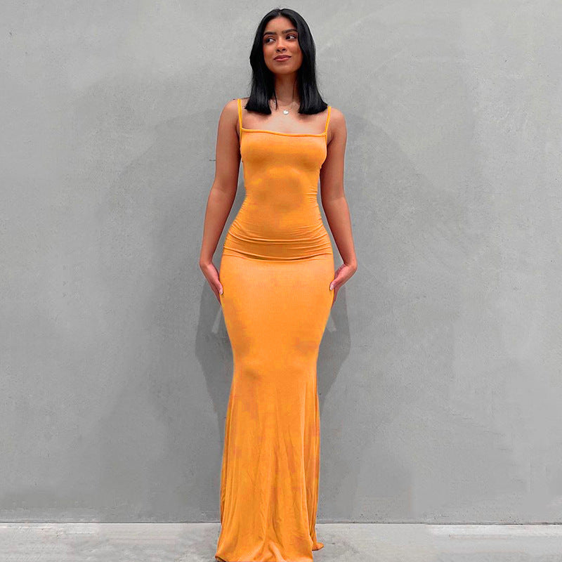 Casual Long Sheath Dresses-Dresses-Orange-XS-Free Shipping Leatheretro