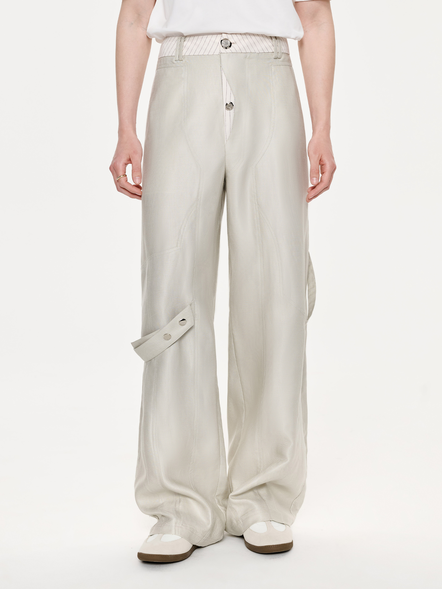 TIWILLTANG Contrast Panel Straight-Leg Pants-Pants-S / 28-31“-Free Shipping Leatheretro