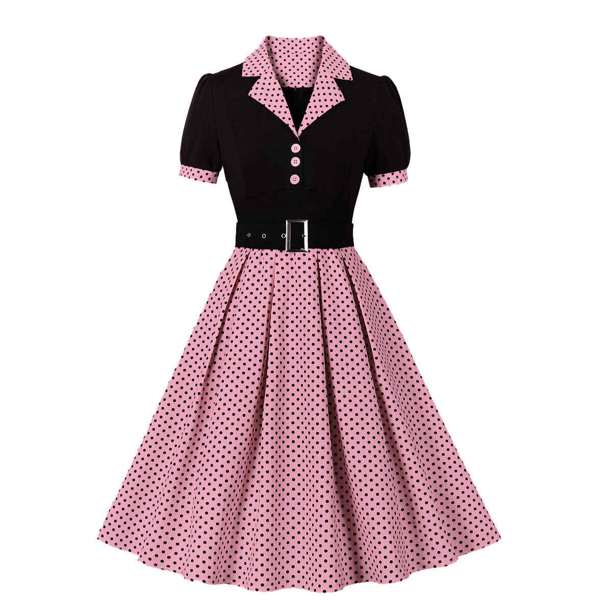 Vintage Polk Dot Short Sleeves Dresses-Dresses-Rose Red-S-Free Shipping Leatheretro