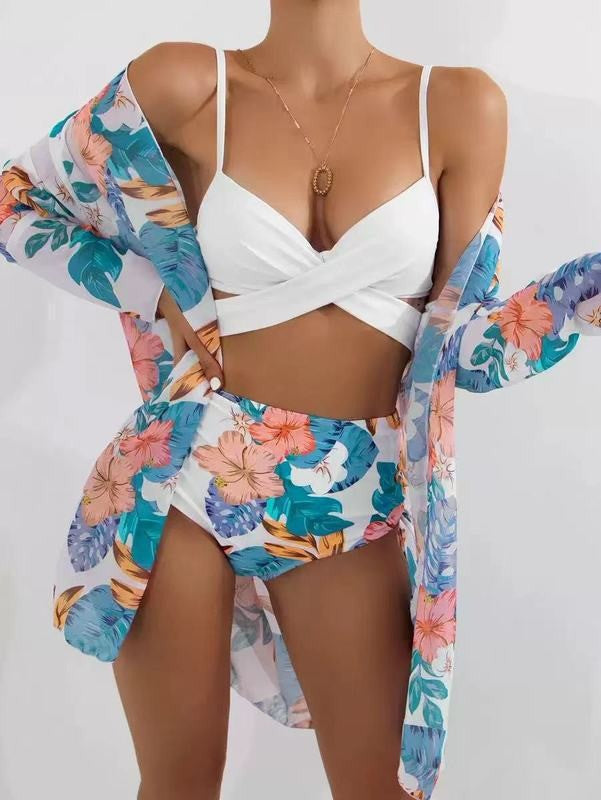 Sexy Floral Print Summer 3pcs Bikini Swimsuits for Women-Swimwear-C-4-Free Shipping Leatheretro