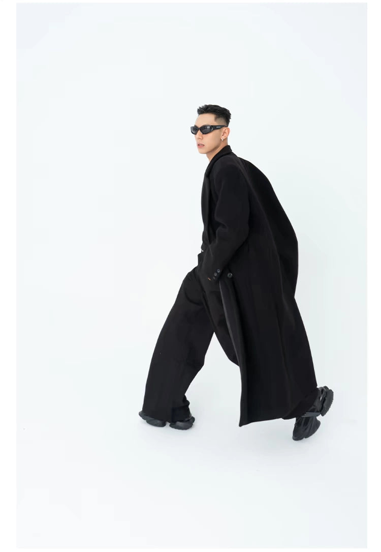 CLP Men's Oversized Wool Trench Coat-Coats & Jackets-Black-M-Free Shipping Leatheretro