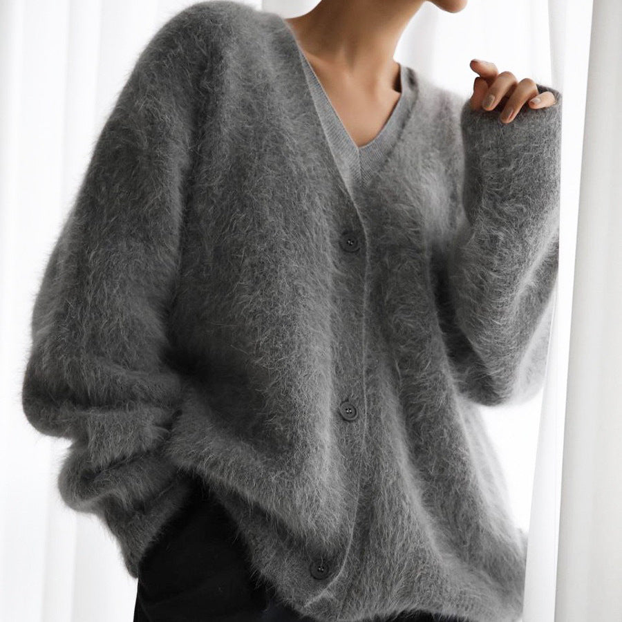 Casual V Neck Knitted Cardigan Sweaters for Women-Sweater&Hoodies-Gray-S-Free Shipping Leatheretro