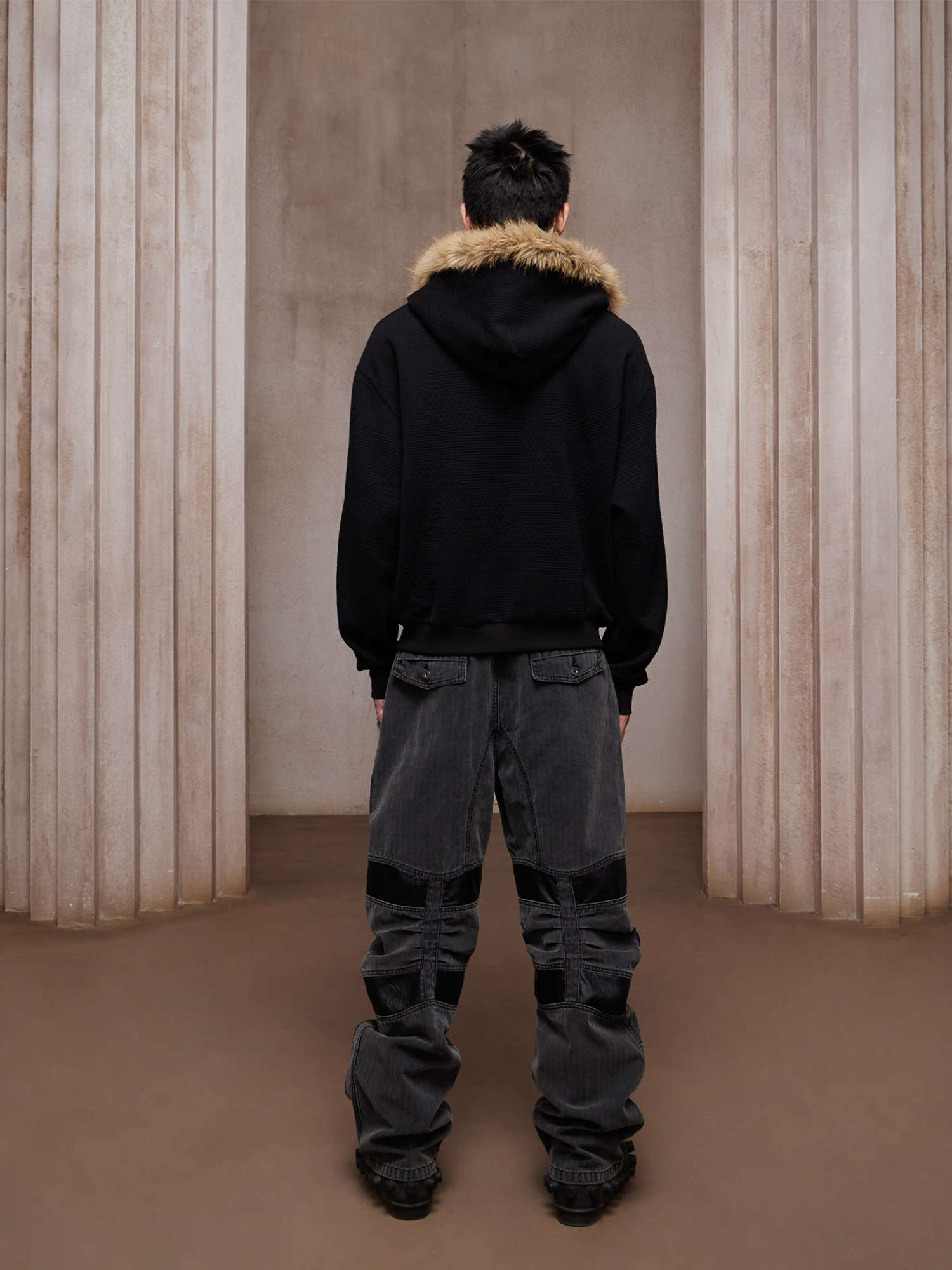 DND4DES Washed Paneled Strap-Tacked Jeans-Jeans-XS (Preorder)-Free Shipping Leatheretro