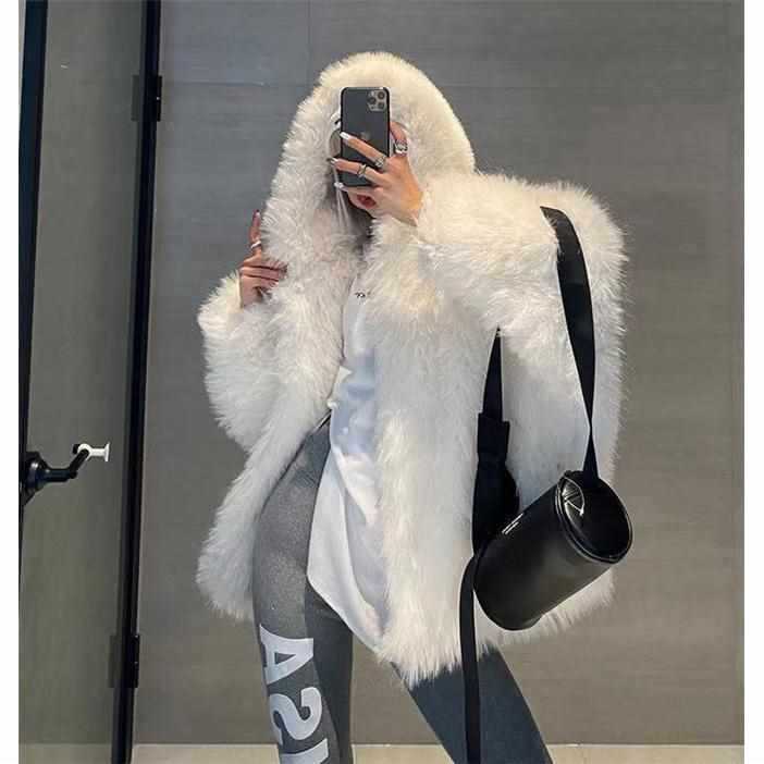 Casual Faux Fox Fur Overcoats for Women-Outerwear-White-S-Free Shipping Leatheretro