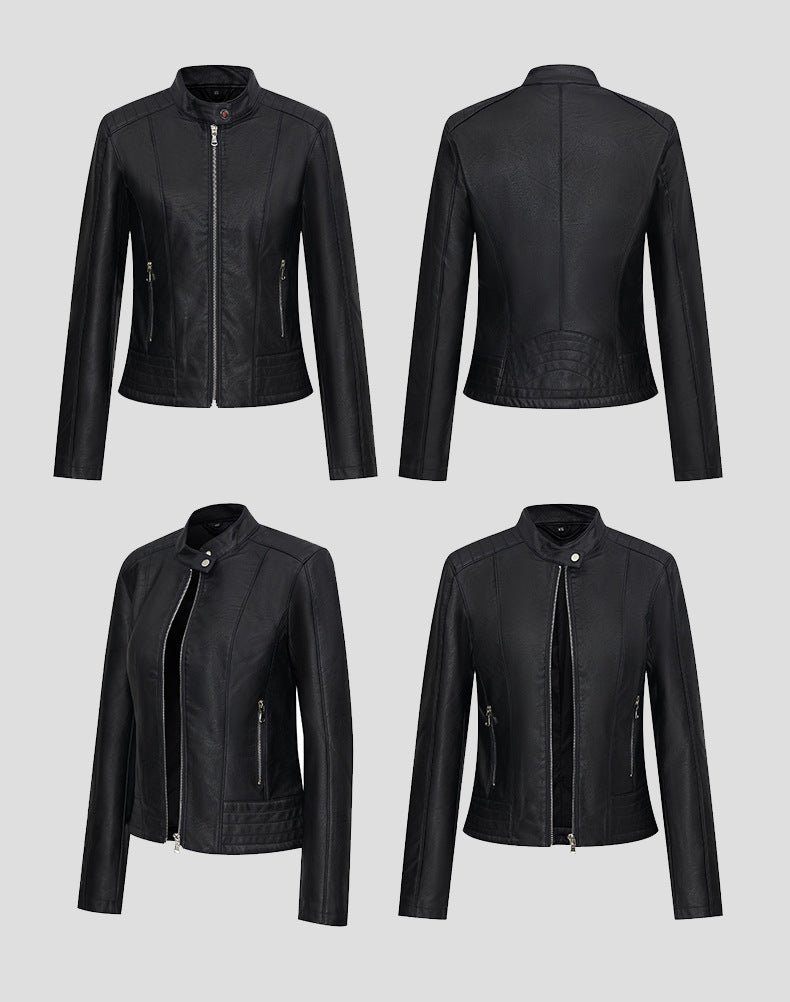 Women's Motorcycle Biker Faux Leather Jacket-Black-S-Free Shipping Leatheretro