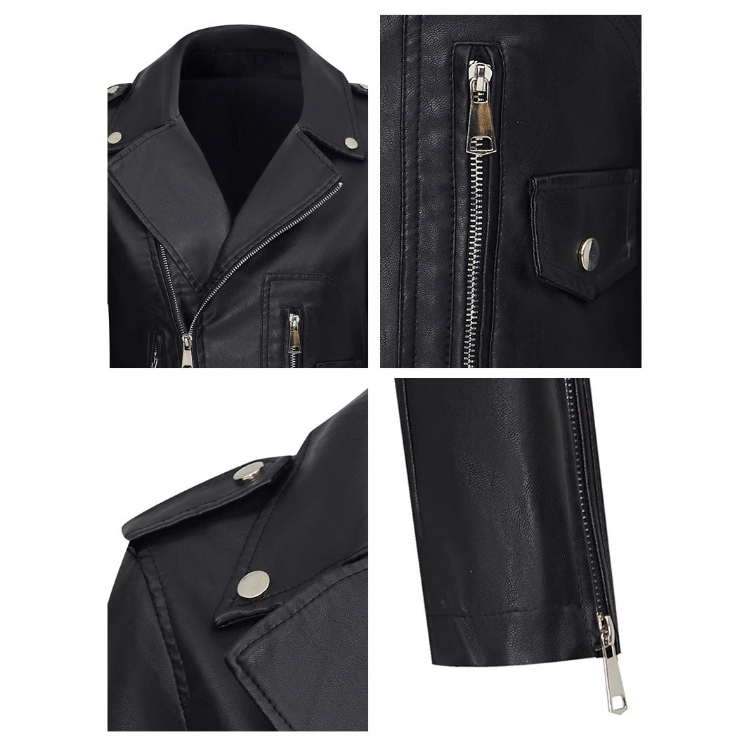 Women's Short PU Leather Jacket-Motorcycle Jackets-Black-S 50-55 kg-Free Shipping Leatheretro