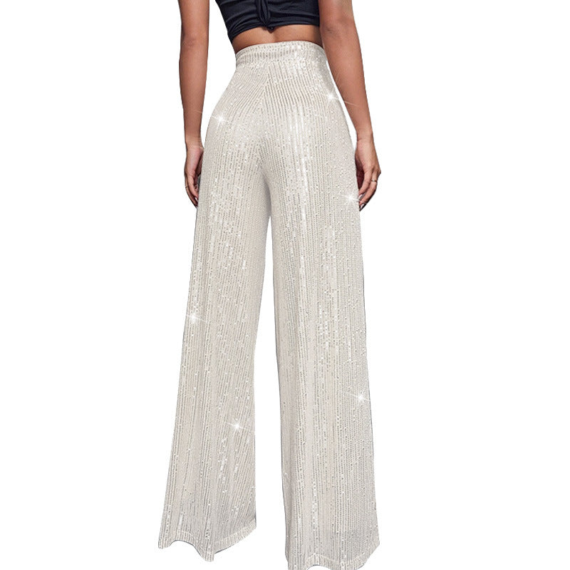 Fashion High Waist Sequin Summer Wide Legs Pants-Pants-Apricot-S-Free Shipping Leatheretro